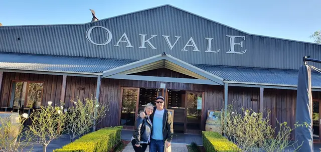 Guests at the entrance to the Oakvale cellar door on a clear winter morning