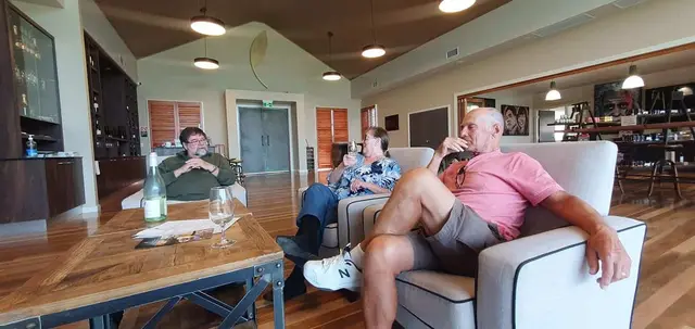 Guests stretched out on the couches for a relaxed tasting