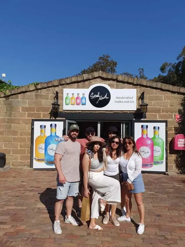 Guests outside a craft vodka and gin cellar door